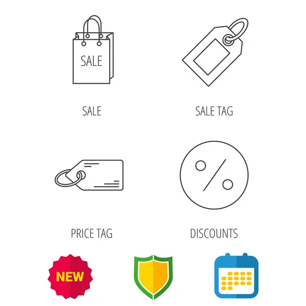 Étiquette de prix, sac de vente et icônes coupon . — Image vectorielle