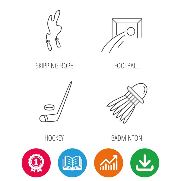 Saltar la cuerda, el fútbol y el hockey sobre hielo iconos . — Vector de stock