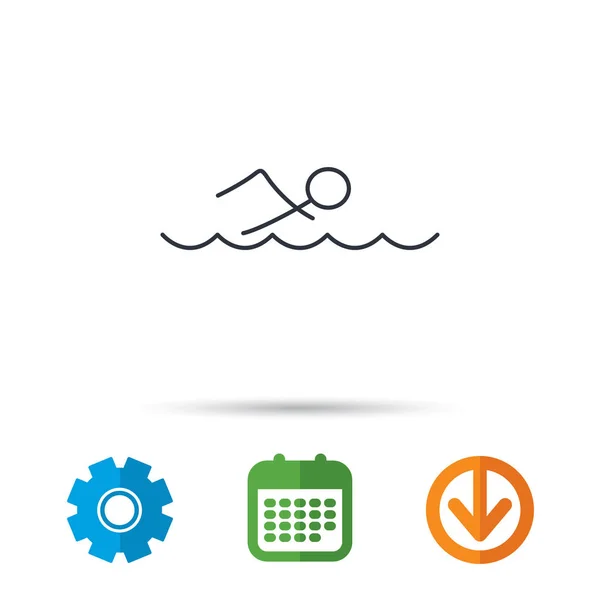 Icono de natación. Nadador en señal de ondas . — Vector de stock