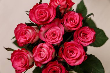 Pembe Gül arka plan. Taze çiçekler buket.