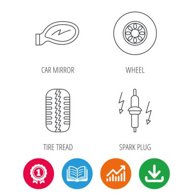 Tekerlek, araba ayna ve buji simgeler.