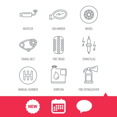 Tekerlek, araba ayna ve zamanlama kemer simgeler.