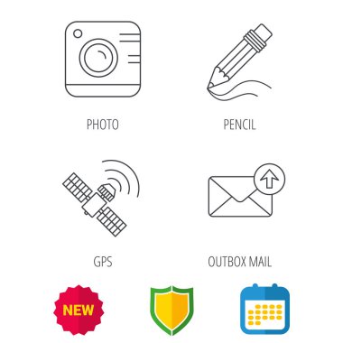 Simge uydu fotoğraf makinesi, posta ve gps.