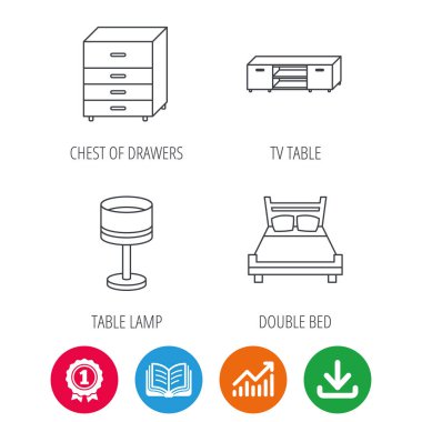 Çift Kişilik Yatak, Masa lambası ve Tv tablo simgeleri.