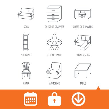 Köşe kanepe, masa ve koltuk simgeler.