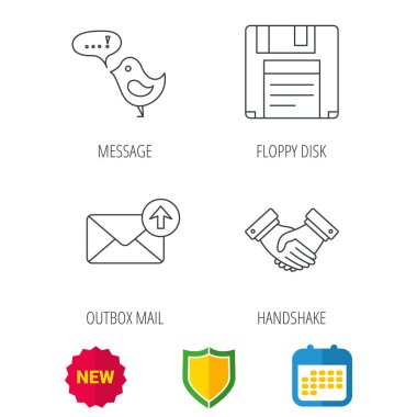 Posta, mesaj ve el sıkışma simgeleri giden kutusu.