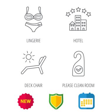 Otel, iç çamaşırı ve plaj şezlong simgeler.