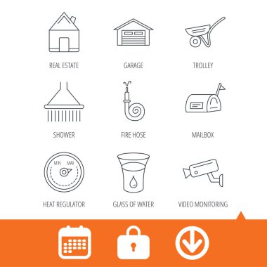 Gayrimenkul, garaj ve sıcaklık regülatörü simgeler.