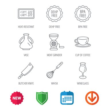 Kahve fincanı, kasap bıçağı ve bardağı simgeler.