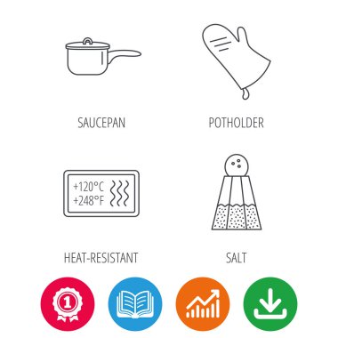 Tencere, potholder ve tuz simgeler.