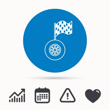 Yarış simgesi. Bayrak işareti racing ile tekerlek.