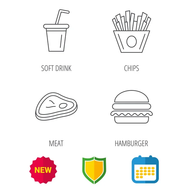 Hamburger, meat and soft drink icons. — Stock Vector