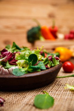 Hindiba, kuzu ve gül salata. Sebze.