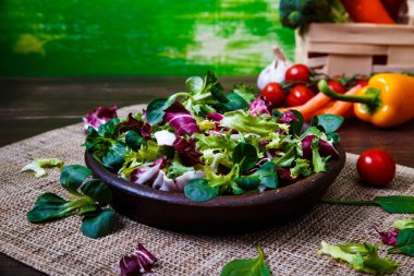 Hindiba, kuzu ve gül salata. Sebze.