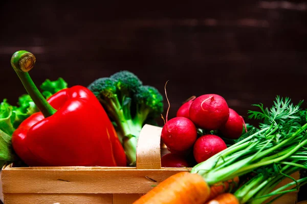 Kırmızı biber, havuç ve brocoli. Salata, turp.