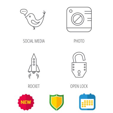 Fotoğraf, sosyal medya ve roket simgeler.