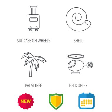Palmiye ağacı, kabuk ve helikopter simgeleri.