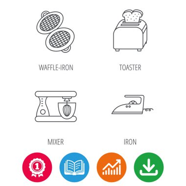 Demir, ekmek kızartma makinesi ve blender simgeleri.
