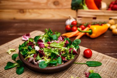 Hindiba, kuzu ve gül salata. Sebze.