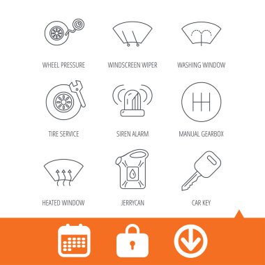 Manuel şanzıman, lastik Servisi ve araba anahtar simgeleri.