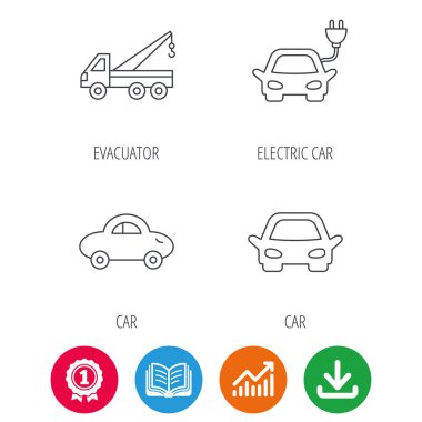 Elektrikli Araba, evacuator ve taşıma simgeleri.