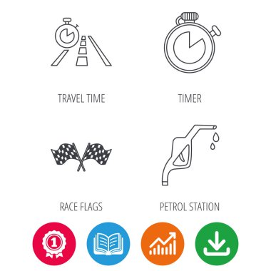 Bayrak yarışı, seyahat zamanlayıcı ve benzin istasyonu.