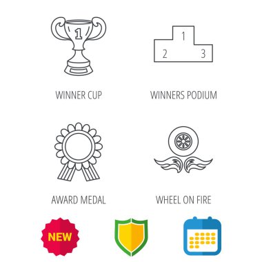 Kazanan Kupası, podyum ve ödül madalya simgeleri.