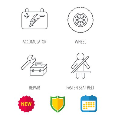 Akümülatör, tekerlek ve araba servisi simgeleri.