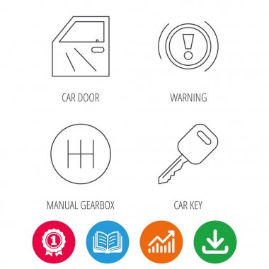 Araba anahtar, uyarı ve manuel vites kutusu simgeleri.