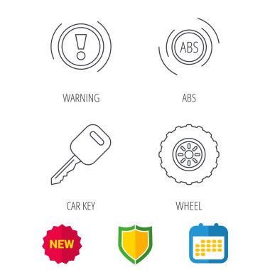 Araba anahtarı, abs ve tekerlek simgeleri.