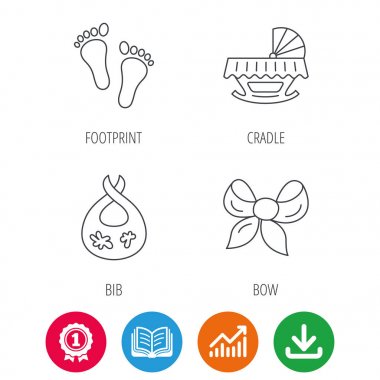 Ayak izi, beşik ve kirli önlüğü simgeler.