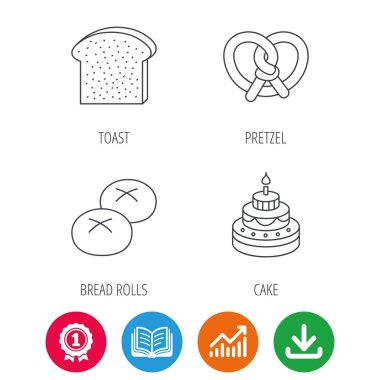 Pasta, tuzlu kraker ve ekmek rulo simgeleri.