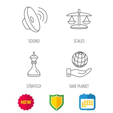 Strateji, ses ve ölçekler adalet simgeler.