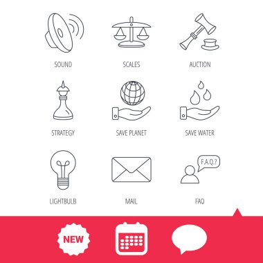 Strateji, açık artırma ve ölçekler adalet simgeler.