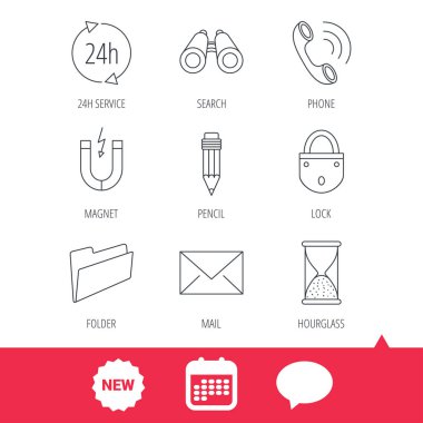 Telefon görüşmesi, kalem ve posta simgeleri.