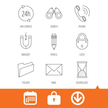 Telefon görüşmesi, kalem ve posta simgeleri.