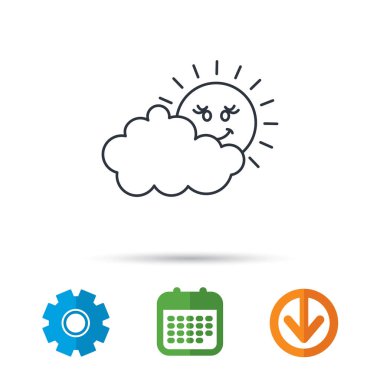 Bulutlu gün güneş simgesi olan. Bulutlu hava işareti.