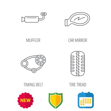 Lastik sırt, araba ayna ve zamanlama kemer simgeler.