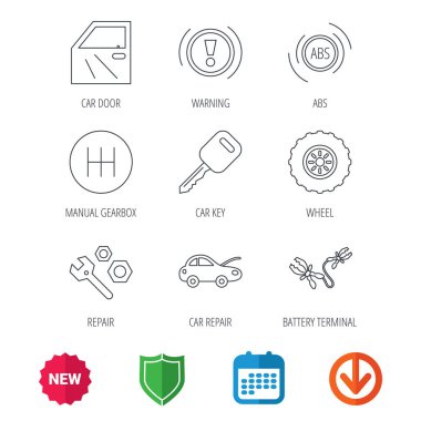 Araba anahtarı, onarım araçları ve manuel şanzıman simgeler.