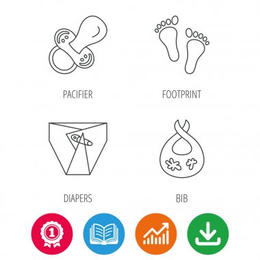 Emzik, çocuk bezi ve ayak izi simgeleri.