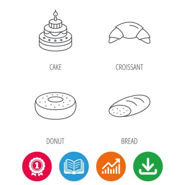 Kruvasan, kek ve ekmek simgeleri.