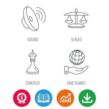 Strateji, ses ve ölçekler adalet simgeler.