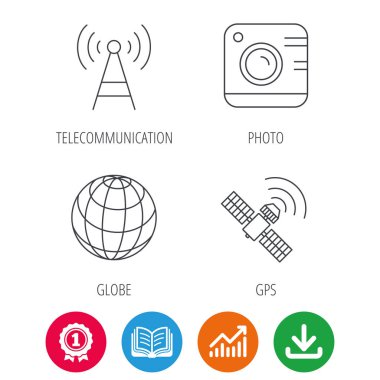 Simge uydu fotoğraf makinesi, Küre ve gps.