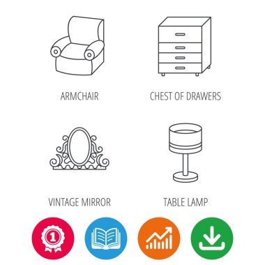 Ayna, Masa lambası ve koltuk simgeler.