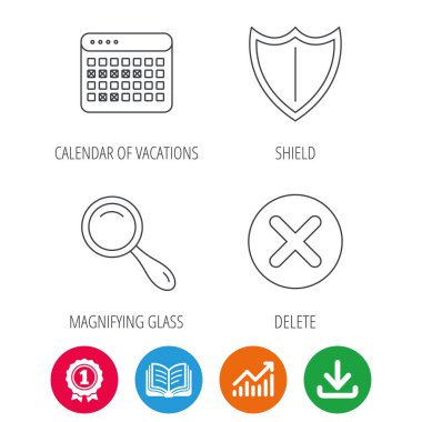 Takvim, Büyüteç ve Sil simgeler.