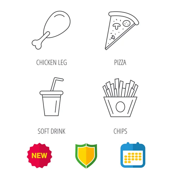 Iconos de pizza, pizza y refrescos . — Vector de stock