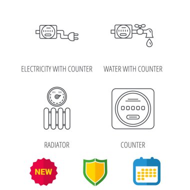 Elektrik, radyatör ve su sayacı simgeler.