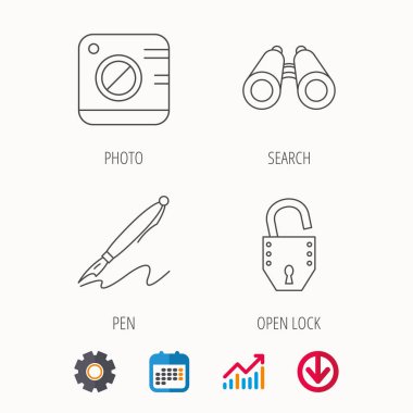 Fotoğraf, açık kilit ve arama simgeler.