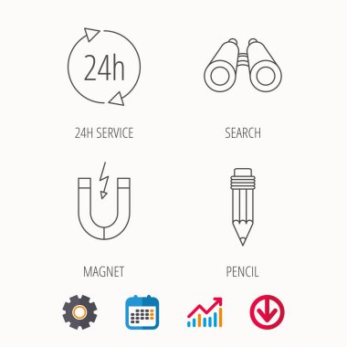 24 saat servis, kalem ve mıknatıs simgeleri.