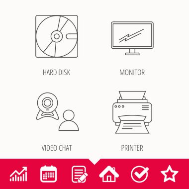 Monitör, yazıcı ve görüntülü sohbet simgeler.